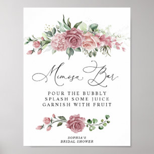Poster Bar à Mimosa Fleurs Rose Poussiéreux pour Mariage