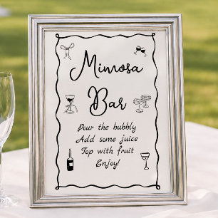 Poster Bar à Mimosa Mariage Dessiné à la Main Noir