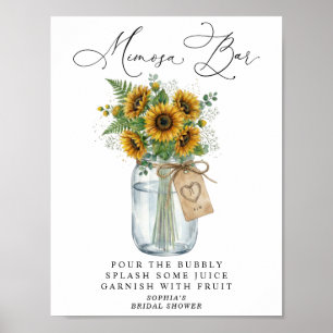 Poster Bar à Mimosa Pot Mason Jar Fleur de Tournesol Rust