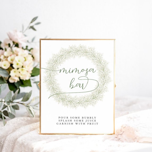 Poster Bar à Mimosa pour Mariage avec Fleurs Blanches Cla (Créateur téléchargé)