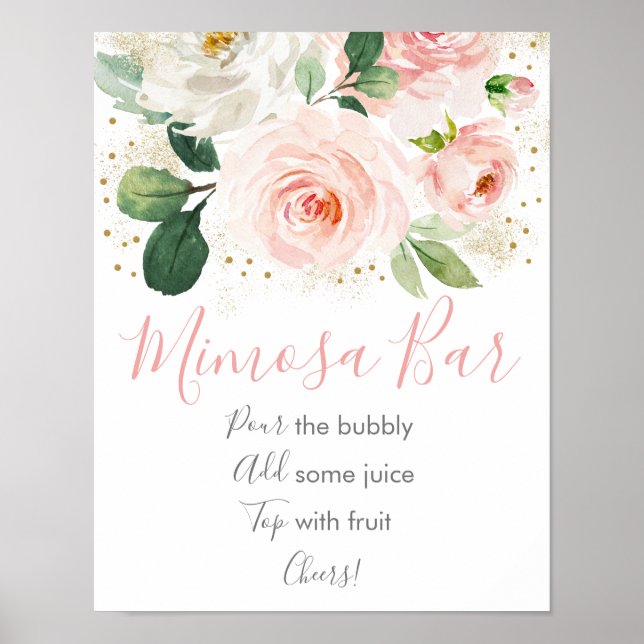 Poster Bar à Mimosa pour une Mariée avec Fleurs Roses et  (Devant)