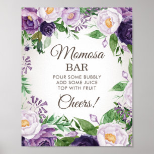Poster Bar à Momosa Baby Shower Fleurs de Pivoines Violet