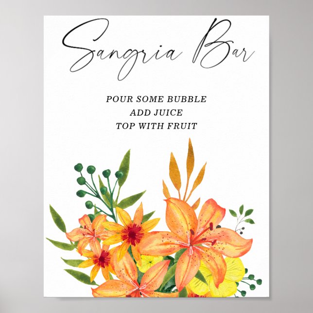 Poster Bar à sangria moderne aux fleurs aquarelles (Devant)