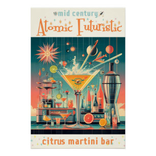 Poster Bar au martini au citrus futuriste du milieu du si