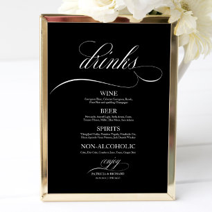 Poster Bar Boissons mariage Menu Signer Noir Et Blanc