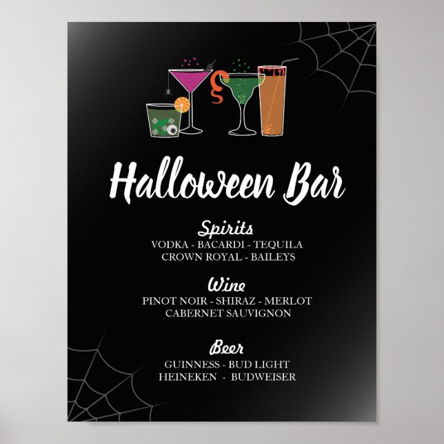 Poster Bar Cocktails Gothique Halloween Signé Boissons (Devant)