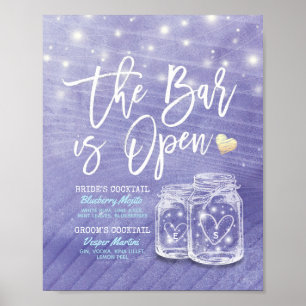 Poster Bar de mariage en bocaux Mason ouvert – menu des b