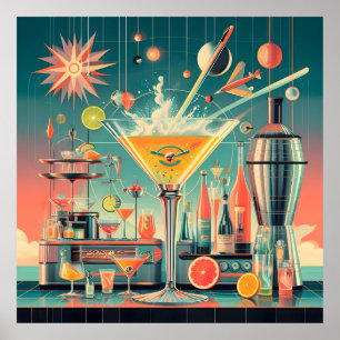 Poster Bar de martini au citrus futuriste atomique du mil