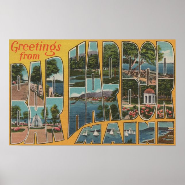Poster Bar Harbor, Maine - Grandes Lettres Scènes (Devant)
