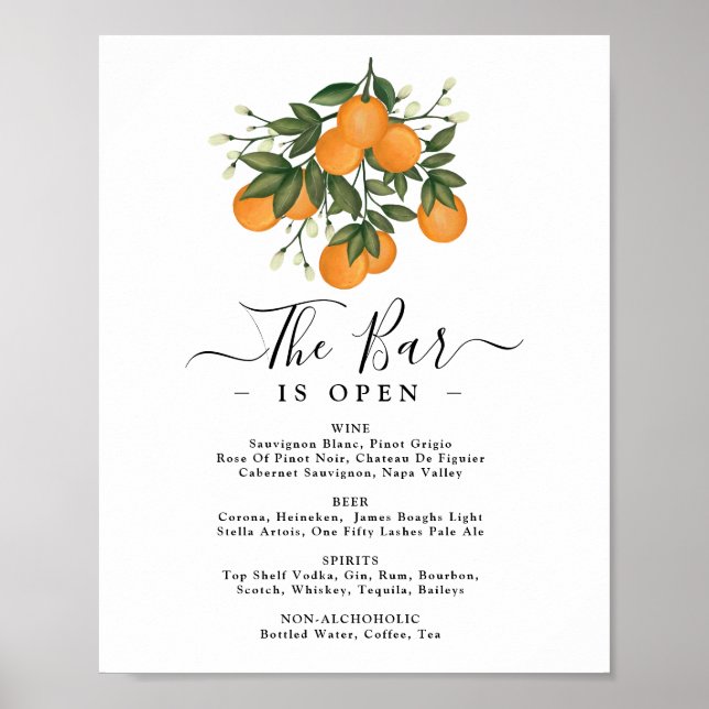 Poster Bar Mariage d'agrumes frais d'été Boissons Signatu (Devant)
