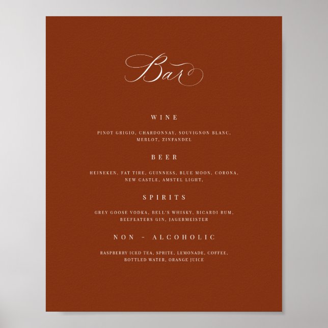 Poster Bar mariage Menu Boisson Signet de réception Poste (Devant)