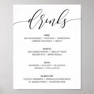 Poster Bar Mariage Rustique moderne Menu Signer Boissons