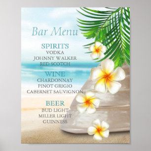 Poster Bar Menu pour un Mariage sur la plage