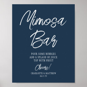 Poster Bar Mimosa Cheval Script Moderne Marine Bleu
