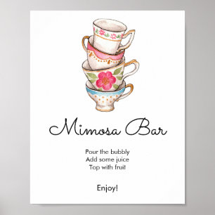 Poster Bar Mimosa de mariée moderne Blush et White Tea Pa