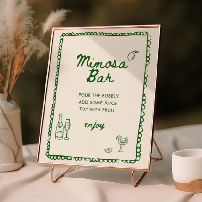 Poster Bar Mimosa Dessiné À La Main Verte De Style Italie (Créateur téléchargé)