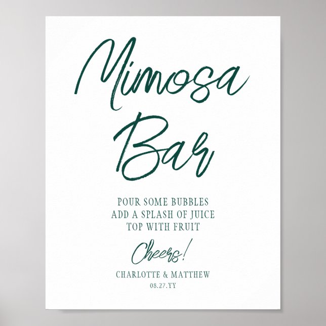 Poster Bar Mimosa Félicitations Moderne Écriture Émeraude (Devant)