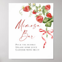 Bar Mimosa nuptiale à l'aquarelle tendance fraise
