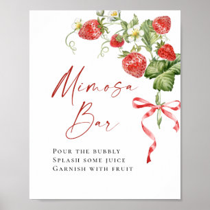 Poster Bar Mimosa nuptiale à l'aquarelle tendance fraise