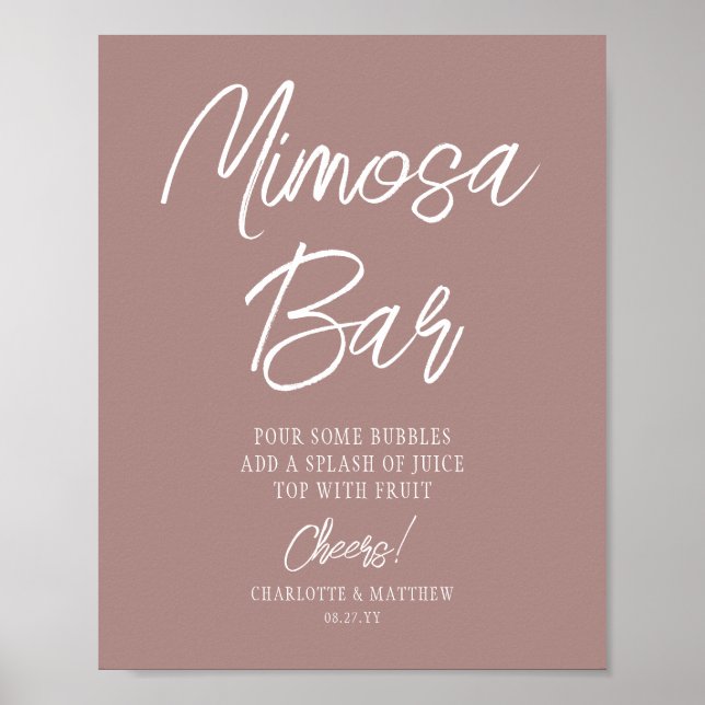 Poster Bar Mimosa Santé Écriture Moderne Rose Gold (Devant)