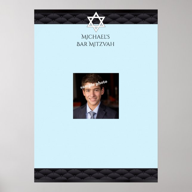 Poster Bar Mitzvah, Élégant Noir, Photo, Panneau d'inscri (Devant)