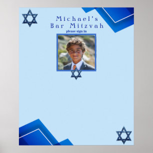 Poster Bar Mitzvah étoile de David moderne bleu géométriq