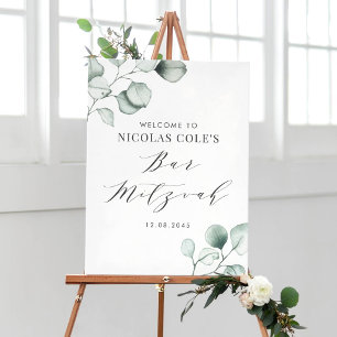 Poster Bar Mitzvah minimaliste à l'aquarelle d'eucalyptus