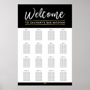 Poster BAR MITZVAH TABLE PLAN 16 tables moderne noir
