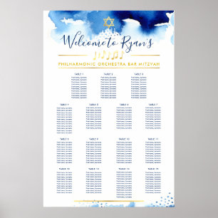 Poster BAR MITZVAH TABLE PLAN or étoile bleu aquarelle