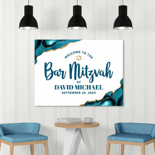 Poster Bar Mitzvah Typographie Gras Turquoise Or Bienvenu