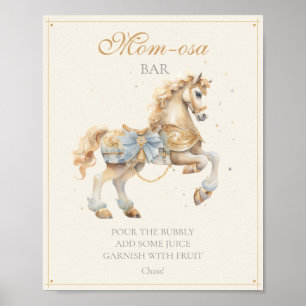 Poster Bar Mom-osa Cheval de carrousel bleu vintage