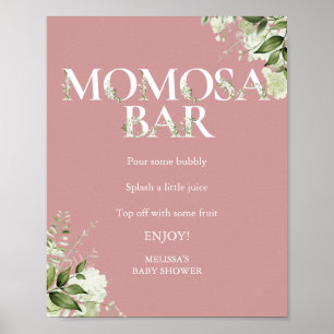 Poster Bar Momosa Greenery Rose Poussiéreuse Fête de Nais
