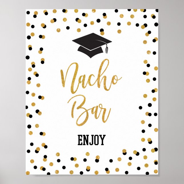 Poster BAR NACHO BAR Graduation Party Signé Black Gold Pa (Devant)
