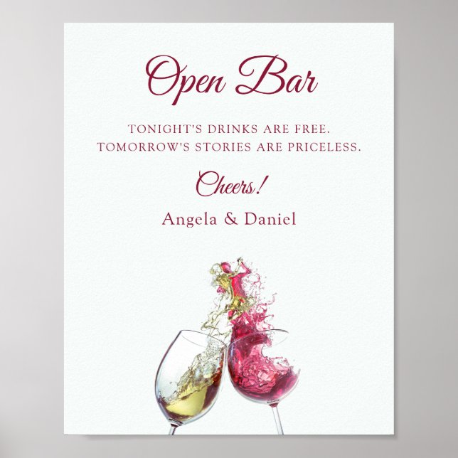 Poster Bar Ouvert Vin Rouge et Blanc Élégant Mariage Dans (Devant)