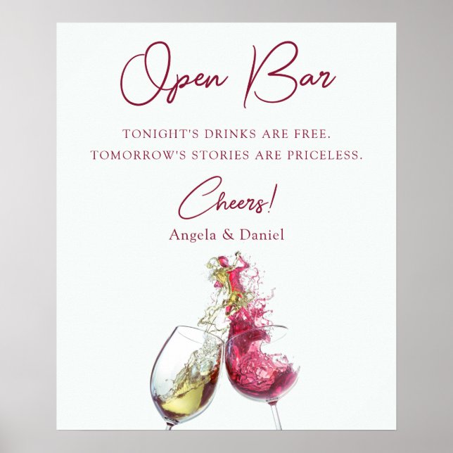 Poster Bar ouvert vins rouges et blancs élégants Mariage  (Devant)