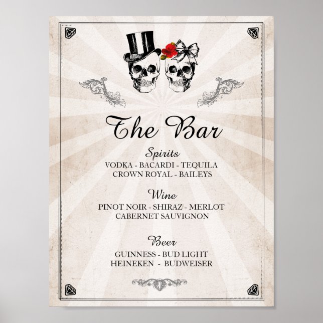 Poster Bar Rustique Crâne Halloween Signal Mariage Récept (Devant)