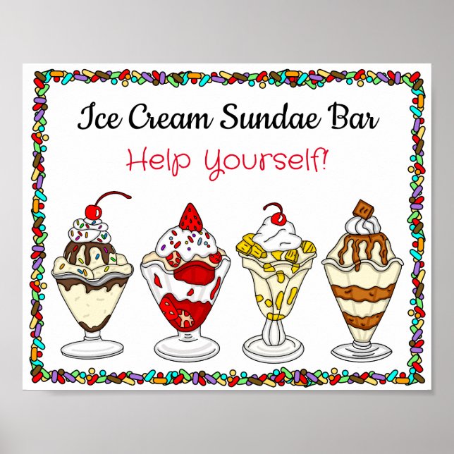 Poster Bar Sundae à crème glacée | Panneau Mariage ou Bab (Devant)