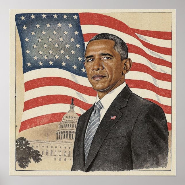 Poster Barack Obama in front of American Flag and Capitol (Devant)