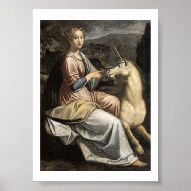 Poster Barbara Longhi - Dame mit Einhorn - Unicorn (Devant)