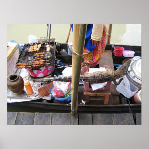 Poster Barbecue de viande de crocodile ... Thaïlande Stre