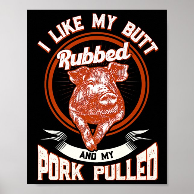 Poster Barbecue J'Aime Mon Bouton Et Mon Porc Tiré Drôle (Devant)