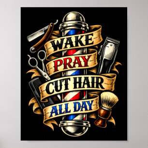 Poster Barbier inspirant réveillé prier couper les cheveu