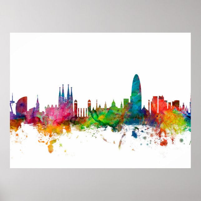 Poster Barcelona Espagne Skyline (Devant)