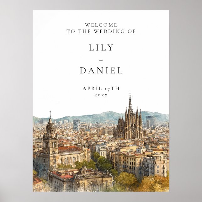 Poster Barcelona Skyline Wedding Welcome Sign (Devant)