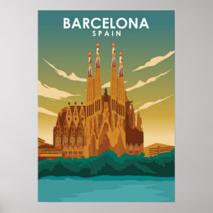 Poster Barcelona Spain Sagrada Família Illustration