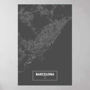 Poster Barcelona, Spain (white on black)