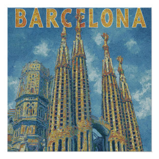 Poster Barcelone Espagne Cathédrale Historique Voyage Vin