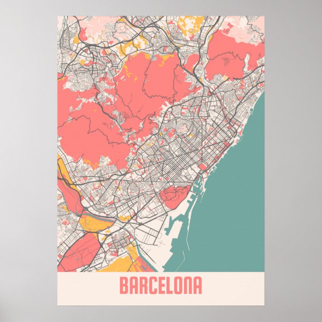 Poster Barcelone - Espagne Chalk City Carte (Devant)