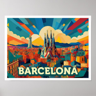 Poster Barcelone Espagne coloré artistique