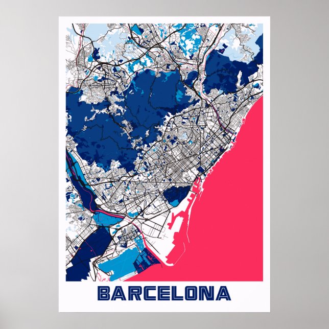 Poster Barcelone - Espagne MilkTea City Carte (Devant)